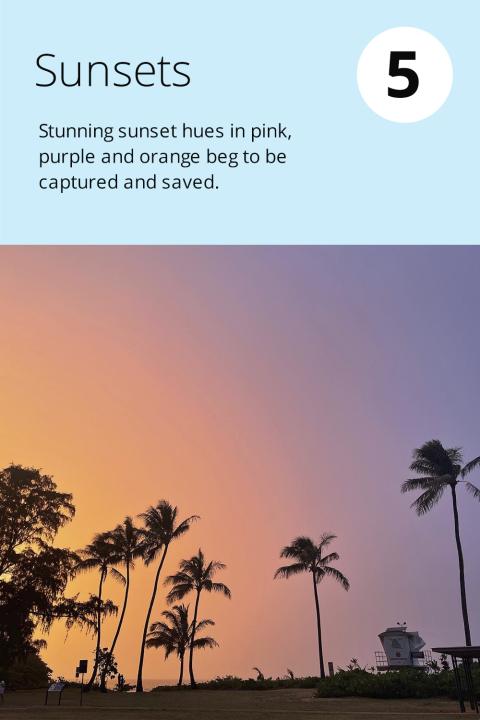 5) Sunsets Stunning sunset hues in pink, purple and orange beg to be captured and saved.